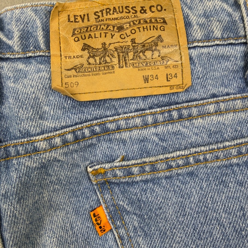Vintage Levis 509 Orange Tab Mens 34x34 Light Wash Straight Leg Made in USA - Picture 2 of 11